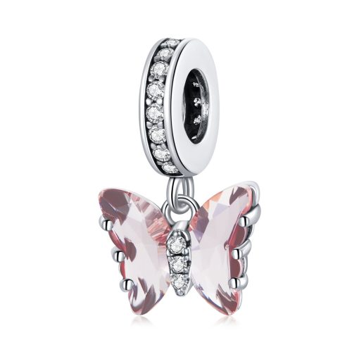 Talisman din argint Elegant Pink Butterfly-Talismane >> Talismane din Argint (toate)