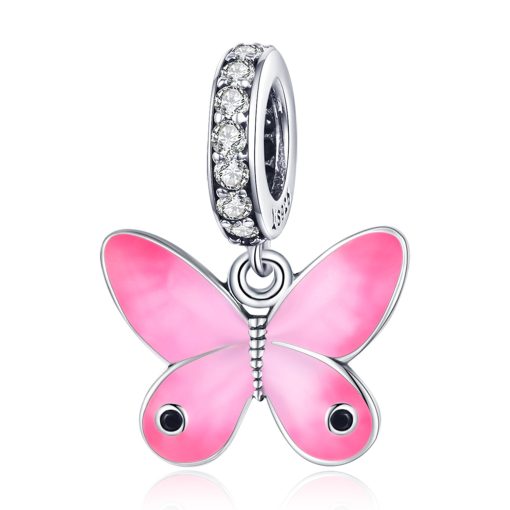 Talisman din argint Email Pink Butterfly-Talismane >> Talismane din Argint (toate)