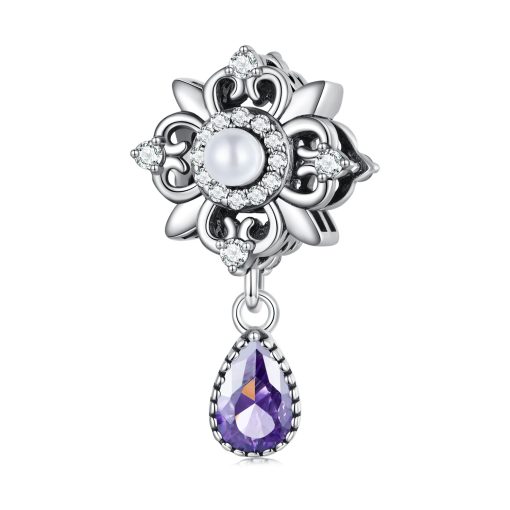Talisman din argint Flower Purple Drop-Talismane >> Talismane din Argint (toate)