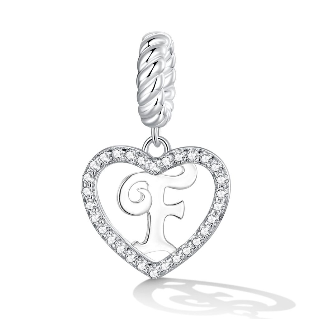 Talisman din argint Heart Letter F-Talismane >> Talismane din Argint (toate)