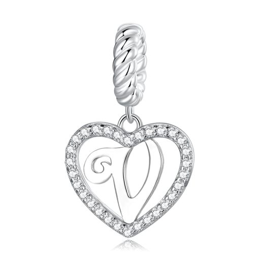 Talisman din argint Heart Letter V-Talismane >> Talismane din Argint (toate)