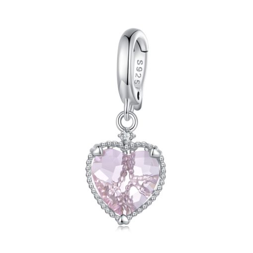 Talisman din argint Pink Glass Heart-Talismane >> Talismane din Argint (toate)