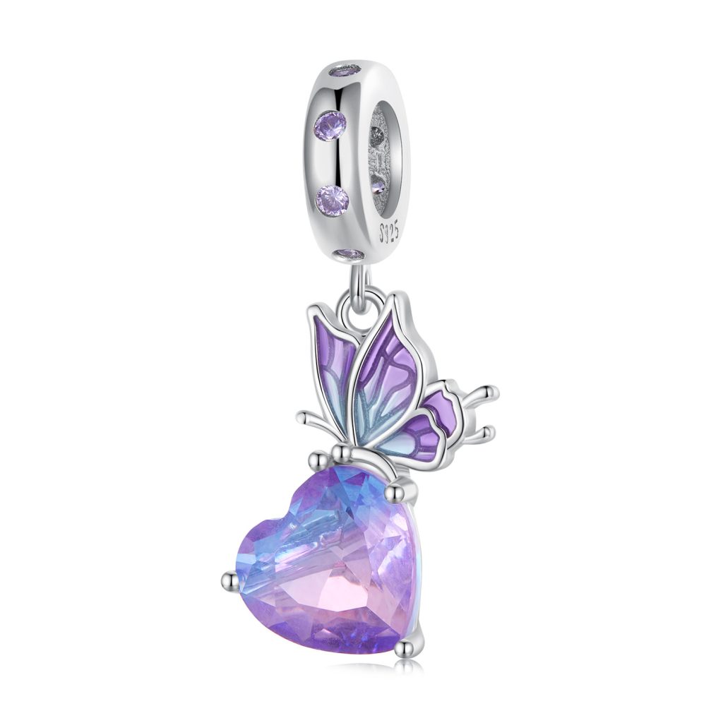 Talisman din argint Purple Butterfly Heart-Talismane >> Talismane din Argint (toate)