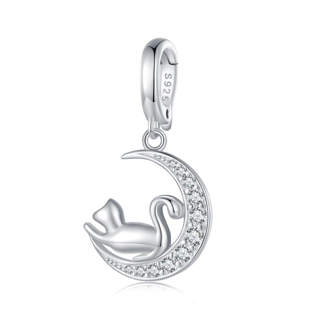 Talisman din argint Silver Cat Sparkling Moon-Talismane >> Talismane din Argint (toate)