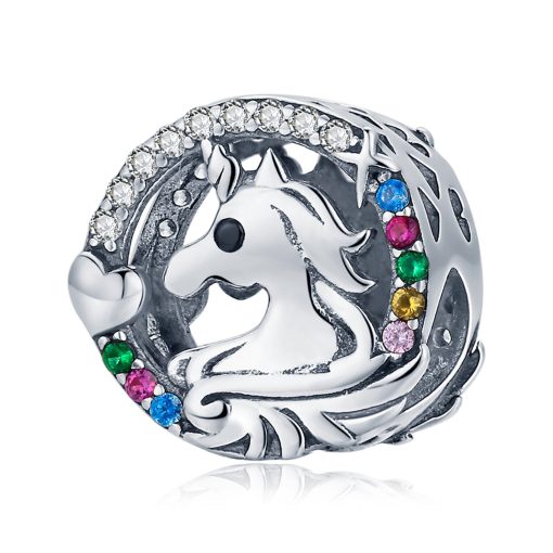 Talisman din argint Unicorn with Colorful Crystals-Talismane >> Talismane din Argint (toate)