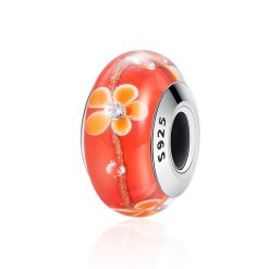 Talisman din argint cu sticla Orange Daisy-Talismane >> Talismane din Argint (toate)