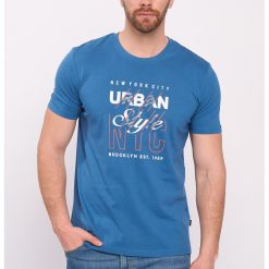 Tricou cu decolteu la baza gatului si imprimeu text-BARBATI-IMBRACAMINTE/Tricouri si maiouri