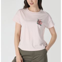 Tricou din bumbac cu broderii florale-FEMEI-IMBRACAMINTE/Tricouri si maiouri