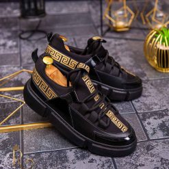 Adidasi de barbati cu talpa inalta Negri cu siret – AD476 3