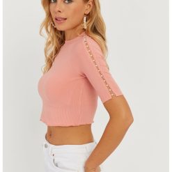 Bluza crop cu perle sintetice-FEMEI-IMBRACAMINTE/Bluze