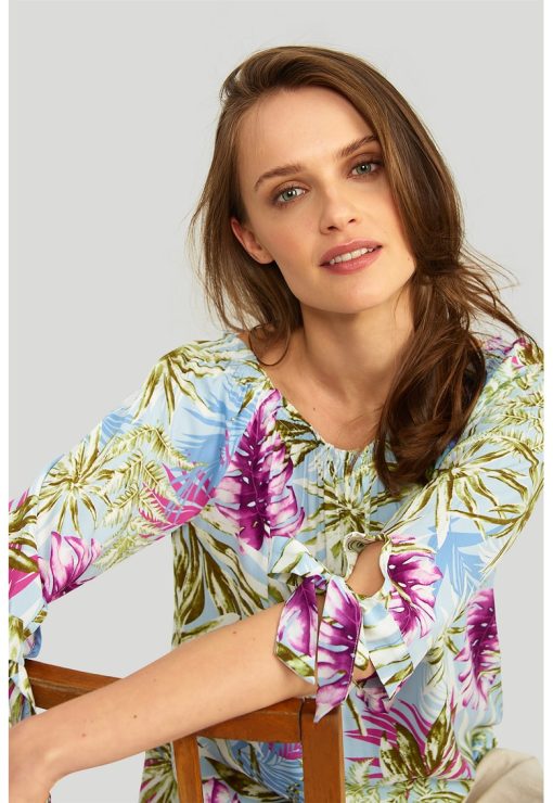 Bluza cu imprimeu tropical si decupaje pe maneci-FEMEI-IMBRACAMINTE/Bluze