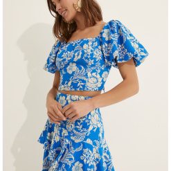 Bluza din amestec de in cu model si decolteu patrat-FEMEI-IMBRACAMINTE/Bluze