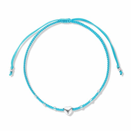 Bratara cu snur Light Blue Heart-Bratari >> Bratari din argint