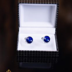 Butoni argintii cu pietre albastre- BT035-Butoni camasa