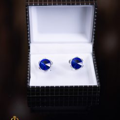 Butoni argintii cu pietre albastre- BT036-Butoni camasa
