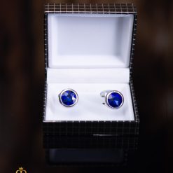 Butoni argintii cu pietre albastre- BT038-Butoni camasa
