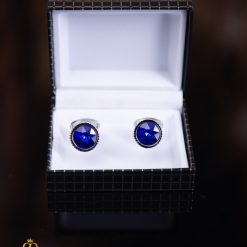 Butoni argintii cu pietre albastre- BT044-Butoni camasa