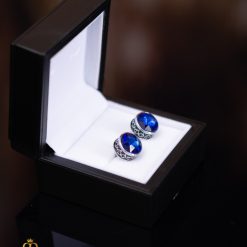 Butoni argintii cu pietre albastre- BT053-Butoni camasa