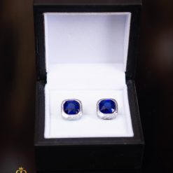 Butoni argintii cu pietre albastre- BT055-Butoni camasa