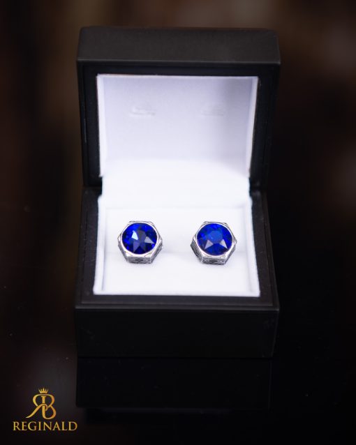 Butoni argintii cu pietre albastre- BT061-Butoni camasa