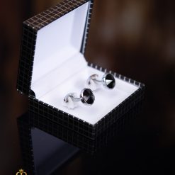 Butoni argintii cu pietre negre BT039 1