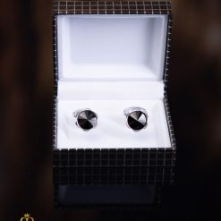 Butoni argintii cu pietre negre- BT039-Butoni camasa