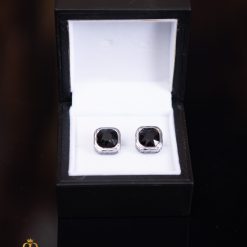 Butoni argintii cu pietre negre- BT066-Butoni camasa