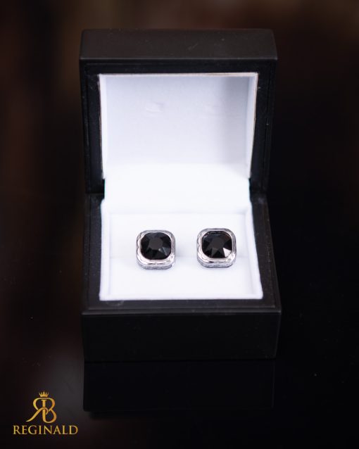 Butoni argintii cu pietre negre- BT066-Butoni camasa