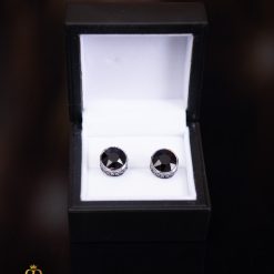 Butoni argintii cu pietre negre- BT067-Butoni camasa