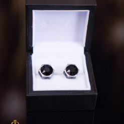 Butoni argintii cu pietre negre- BT068-Butoni camasa