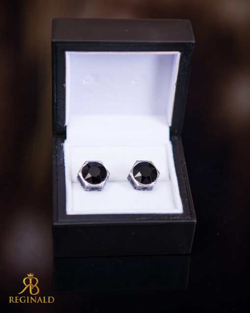 Butoni argintii cu pietre negre- BT068-Butoni camasa