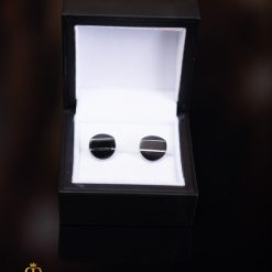 Butoni argintii cu pietre negre- BT069-Butoni camasa