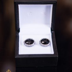 Butoni argintii cu pietre negre- BT073-Butoni camasa
