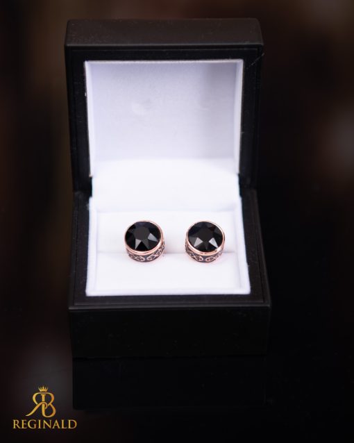Butoni aurii cu pietre negre- BT054-Butoni camasa