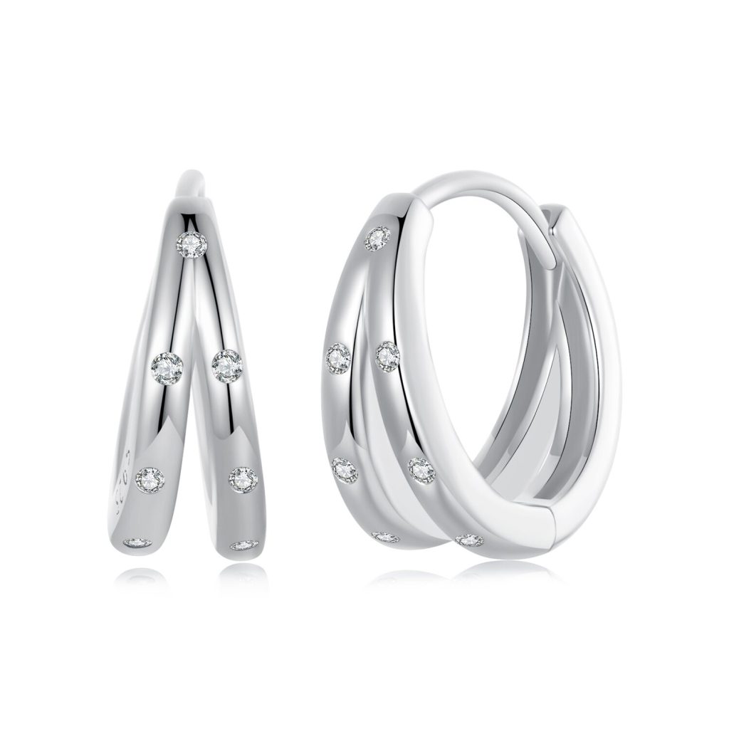 Cercei din argint Intersected Sparkling Hoops-Cercei >> Cercei din argint