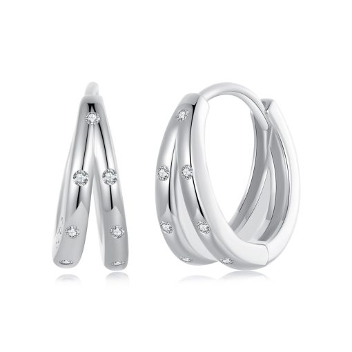 Cercei din argint Intersected Sparkling Hoops-Cercei >> Cercei din argint