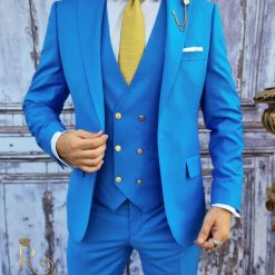 Costum bleu cu butoni metalici Sacou Vesta si Pantalon C3022 2