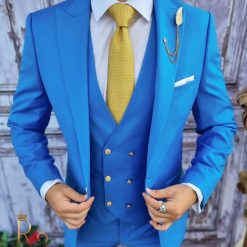 Costum bleu cu butoni metalici Sacou Vesta si Pantalon C3022 3