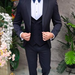 Costum bleumarin NASMIRE Sacou Pantalon Vesta si Papion C4923 5