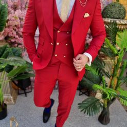 Costum rosu Sacou Vesta si Pantalon C4066 2