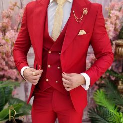 Costum rosu Sacou Vesta si Pantalon C4066 3