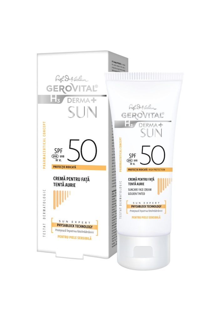 Crema pentru fata H3 Derma+ Sun - cu SPF 50 - tenta aurie - 50 ml-FEMEI-GENTI SI ACCESORII/Produse cosmetice