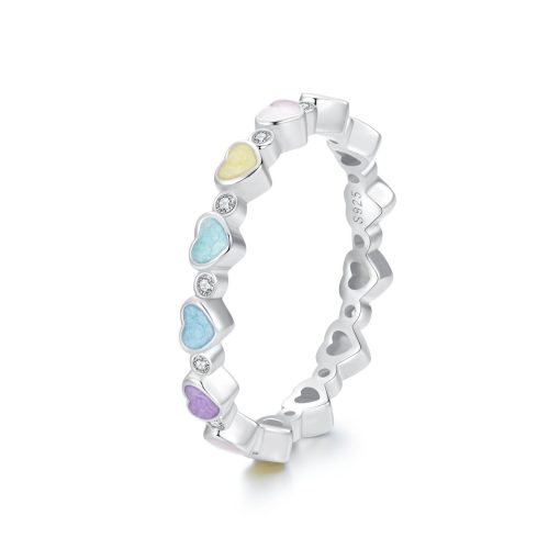 Inel din argint Multicolor Hearts Crystal-Inele >> Inele din argint