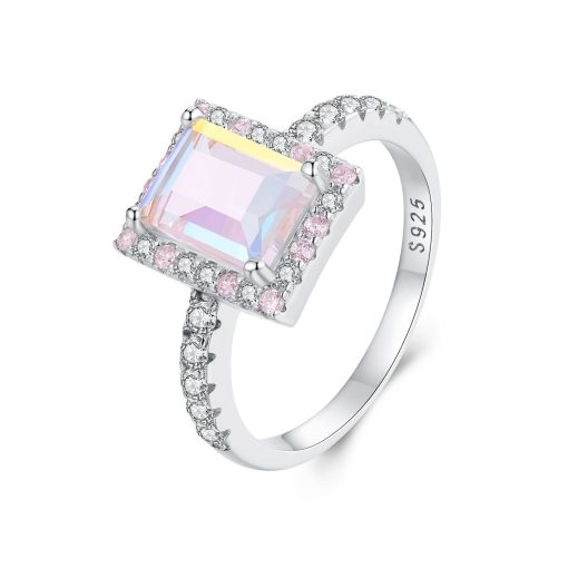 Inel din argint Pink Rectangle Crystal-Inele >> Inele din argint