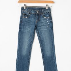 Jeansi skinny albastri cu margele-BAIETI-IMBRACAMINTE/Blugi