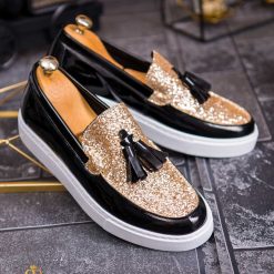 Mocasini de barbati casual negri lacuiti cu sclipici talpa inalta ultra usoara – AD701 3