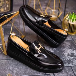 Mocasini de barbati casual negri lacuiti talpa inalta ultra usoara – AD648 3