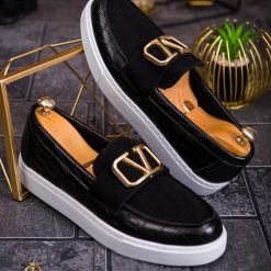 Mocasini de barbati casual negri talpa alba ultra usoara – AD706 5