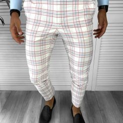 Pantaloni barbati eleganti fit in carouri B8497 7-1 E ~-Pantaloni > Pantaloni eleganti