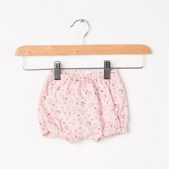 Pantaloni scurti roz pastel reiati cu imprimeu floral-FETE-IMBRACAMINTE/Sorturi